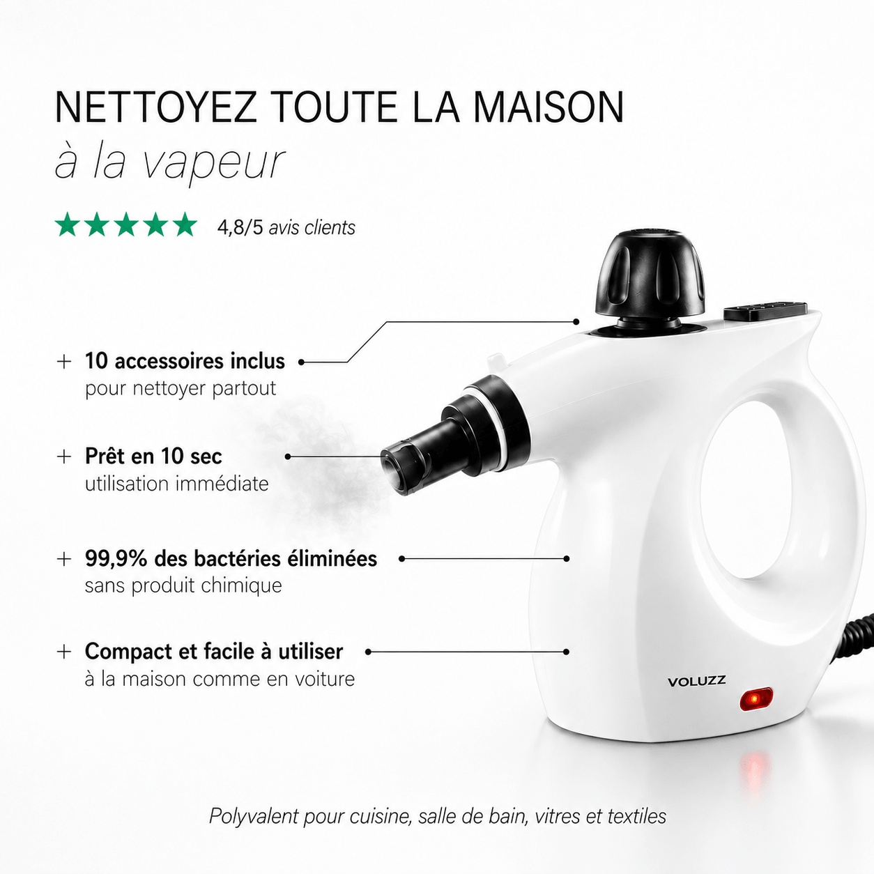 Nettoyeur vapeur Voluzz haute pression sans produits chimiques