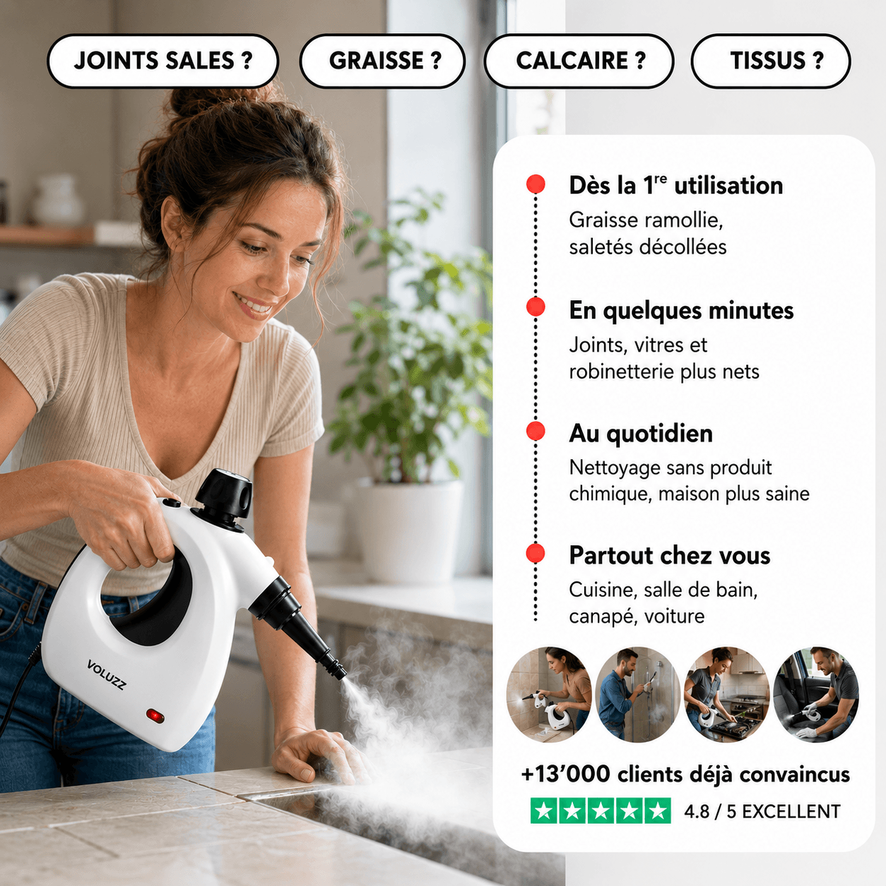 Nettoyeur vapeur Voluzz haute pression sans produits chimiques