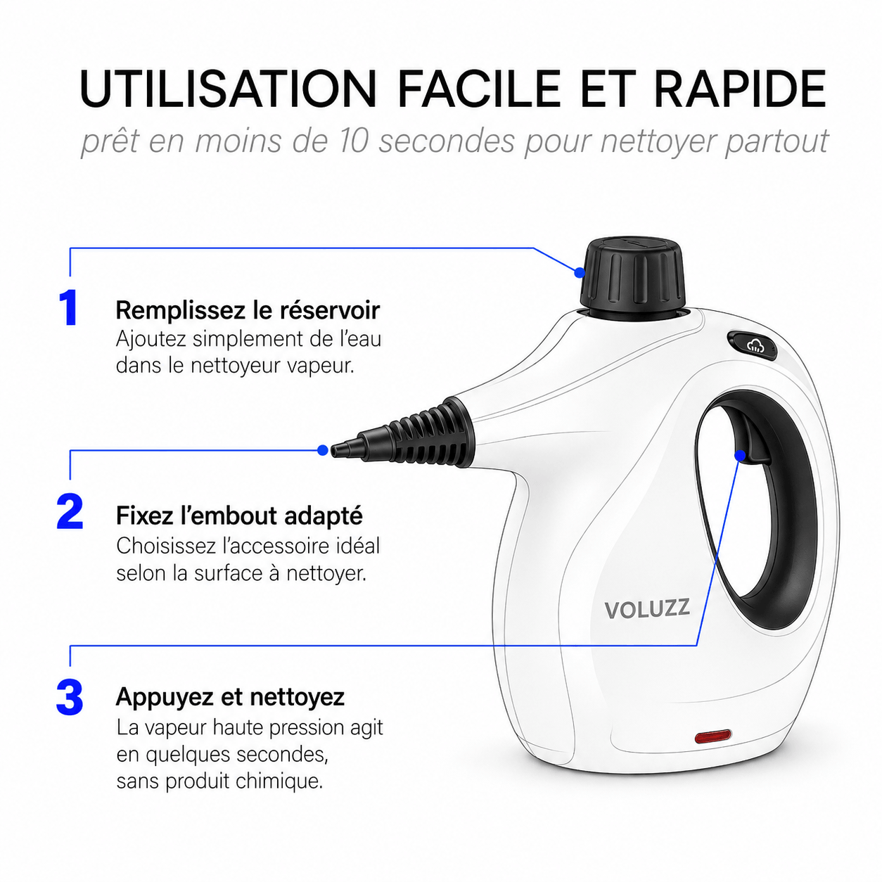 Nettoyeur vapeur Voluzz haute pression sans produits chimiques